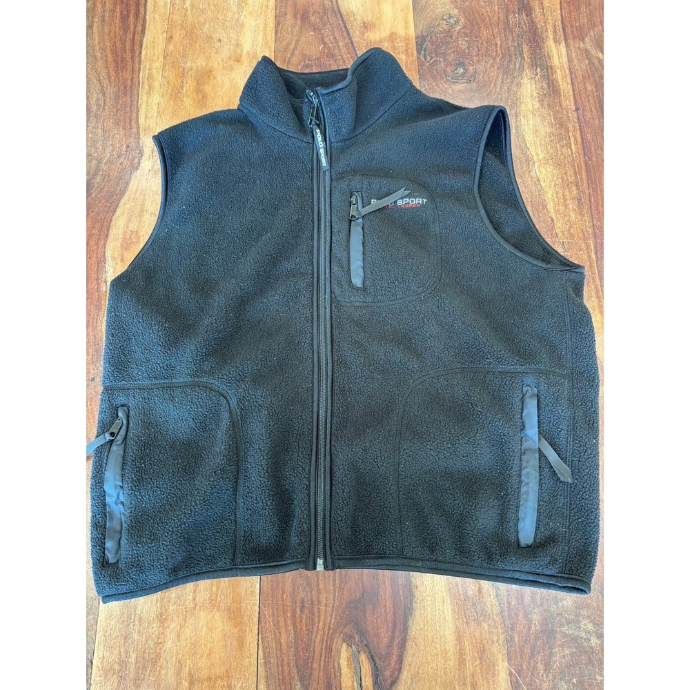 Ralph Lauren POLO SPORT fleece vest mens L black full zip mock neck vintage